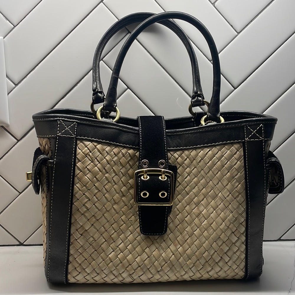 Coach raffia leather and suede bag
